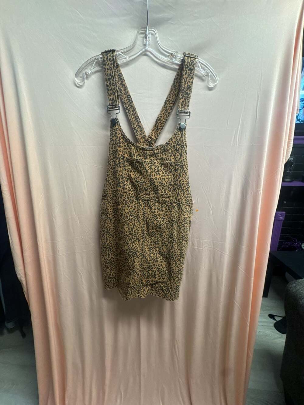 Forever 21 Women's Leopard Print Denim Overall Mini Dress